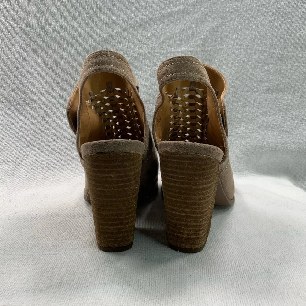 Alter’d State Mio Woven Open Toe Slip-On Sling Back Chunky Heels Taupe Size 8.5 - Picture 5 of 15